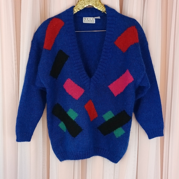 Vintage Nell Flowers Geometric Mohair Sweater size Large - Picture 1 of 4